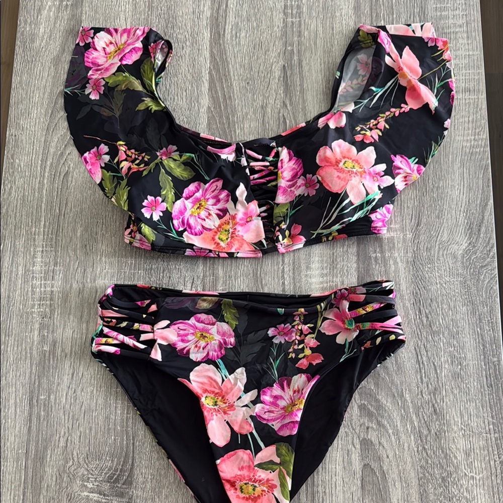 TiniBikini Floral Black and Pink Bikini